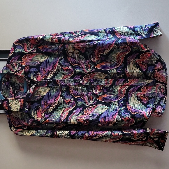 NWOT True Religion Angel Wings Print 100% Silk Button Down Shirt - Picture 1 of 12